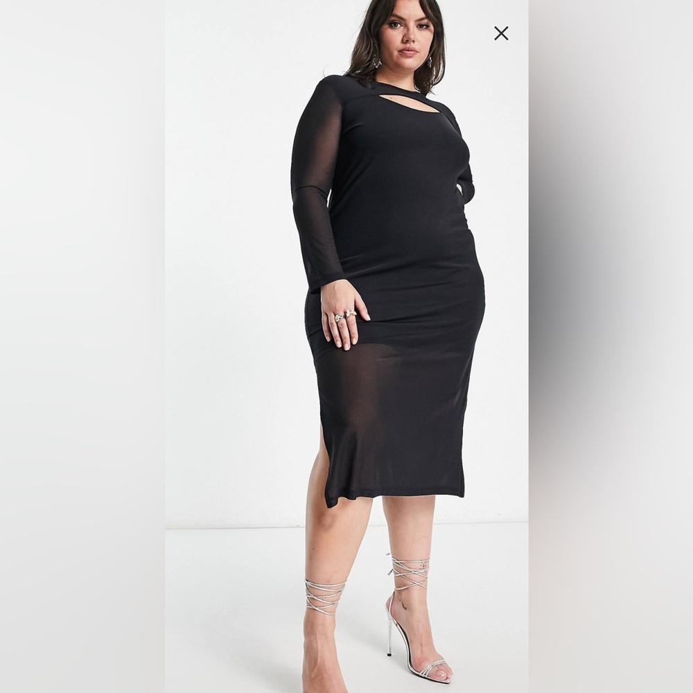 NWT Violet Romance Plus Mesh Cut Out Midi Dress in Black